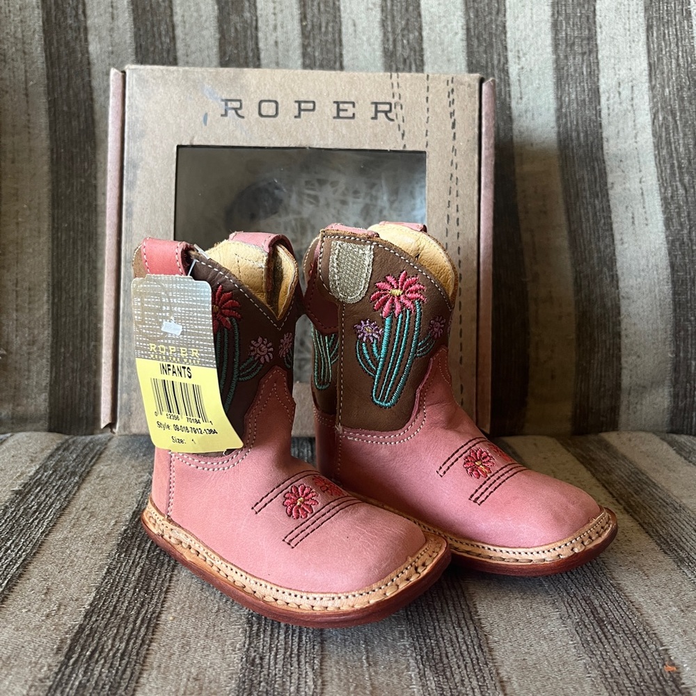 Pink Cactus Embroidered Roper Western Cowgirl Boots